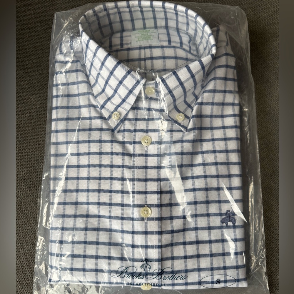 Brooks Brothers Stretch Cotton Oxford Polo Button Down, Windowpane Shirt (Sm)